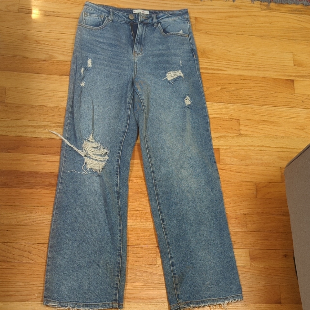 SO Women's Distressed Straight Leg Jeans - Blue